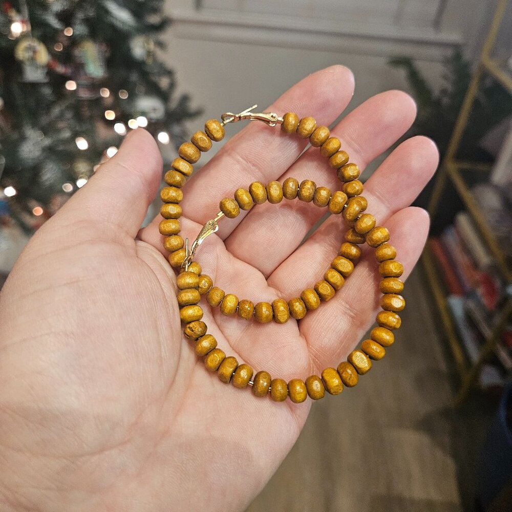 Wood Effect Beaded Hoops